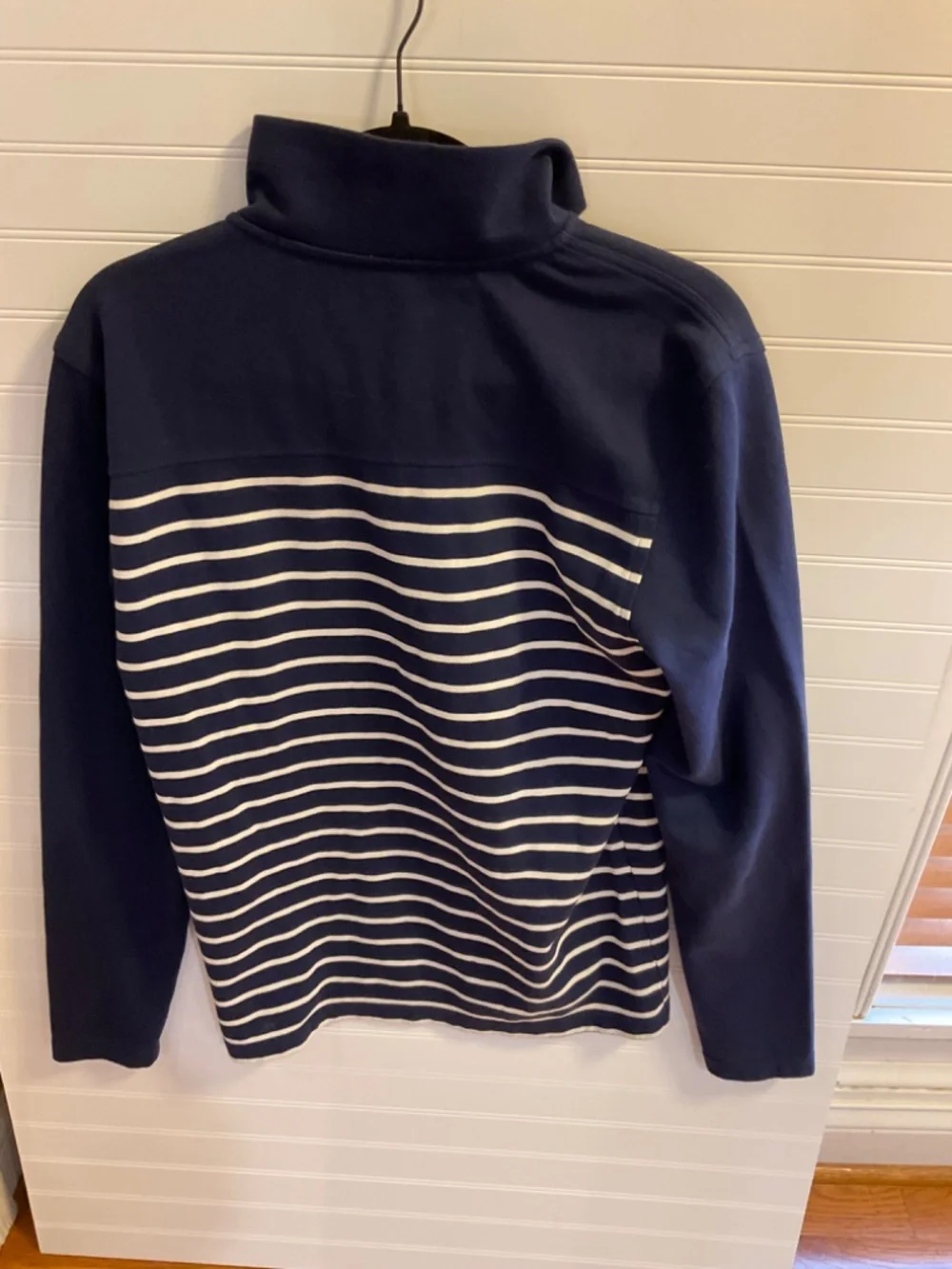 Banana Republic Men’s M Navy Cream Striped Quarter Zip Pullover Preppy